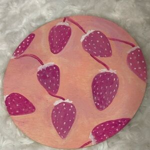 Strawberry Acrylic Painting on coaster by Artist Lise Marie